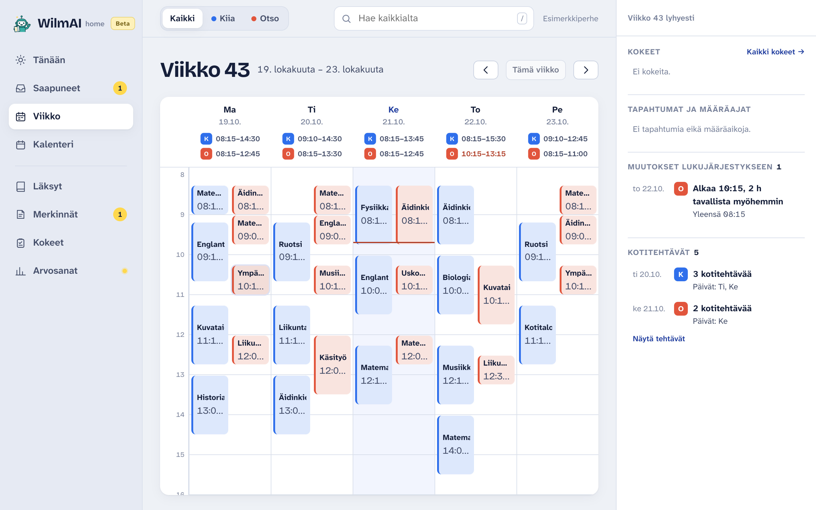 WilmAI Home vanhemmalle: kahden lapsen viikko rinnakkain.